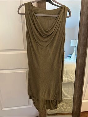 VPL Olive Green Long cowl/draped-neck sleeveless tank/tunic